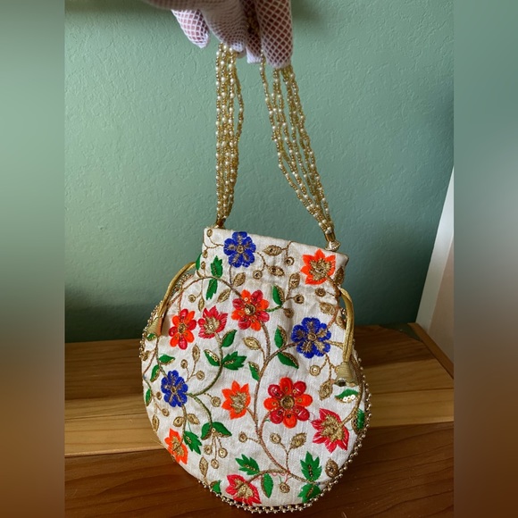 Indian Ethnic Potli Bag Women Girls Bridal Clutch Party Purse 9” - Picture 5 of 5